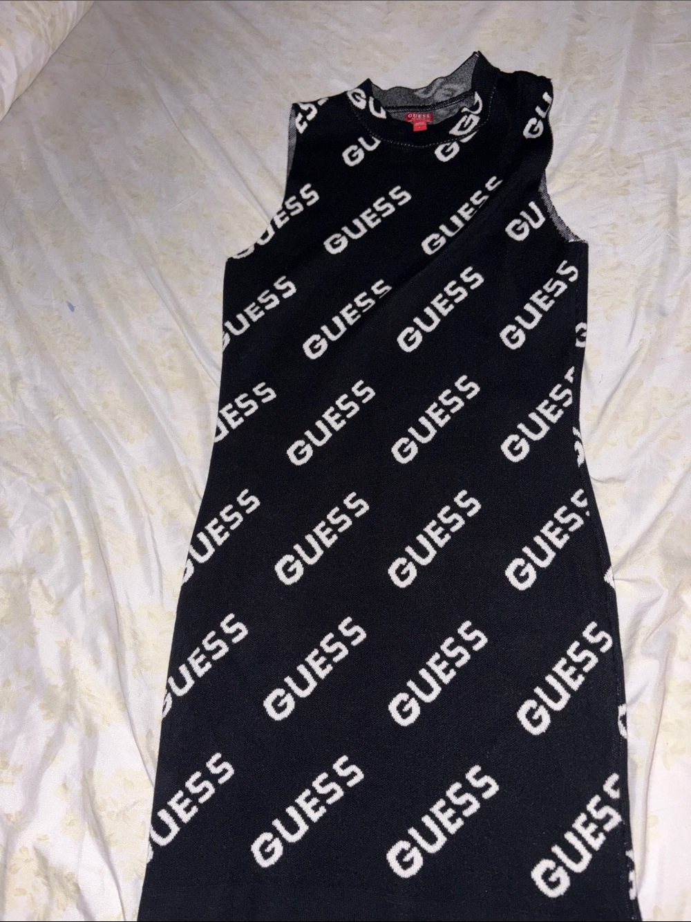 GUESS Black and White Logo Knit Sleeveless Dress